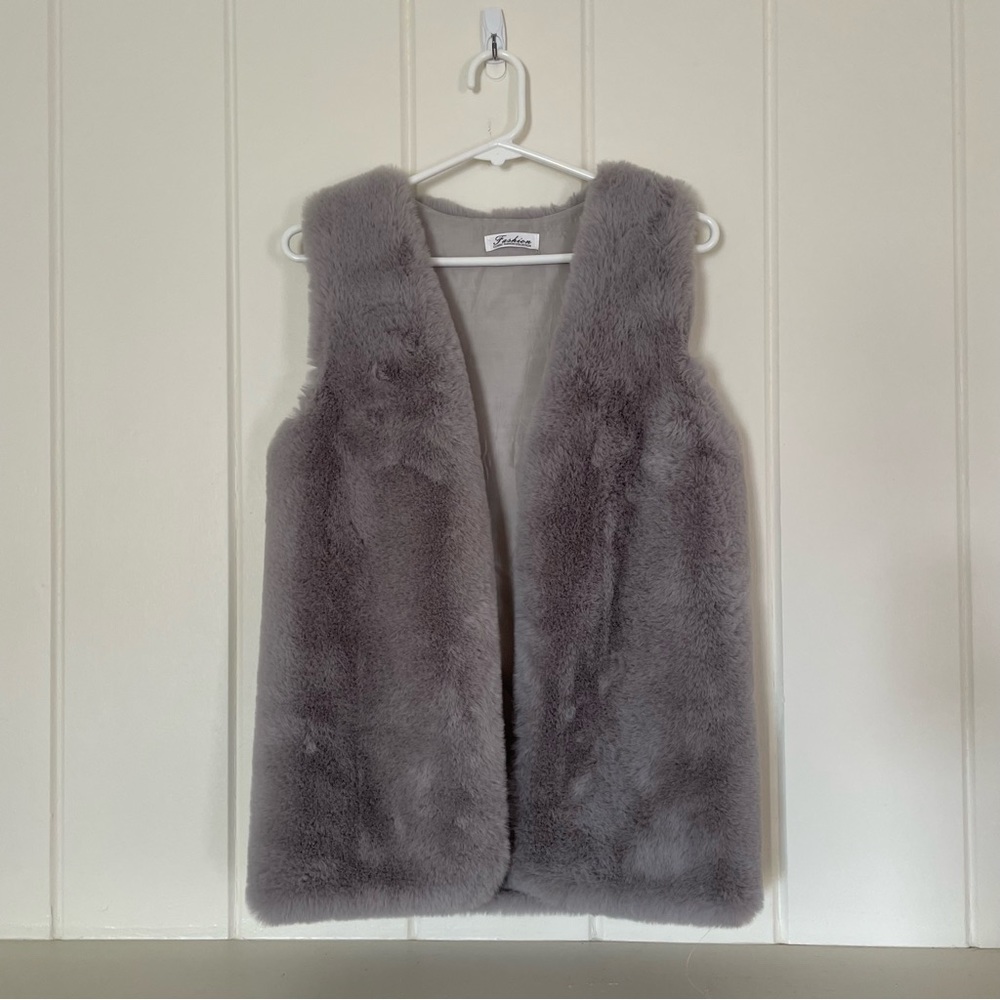 Gray Faux Fur Vest